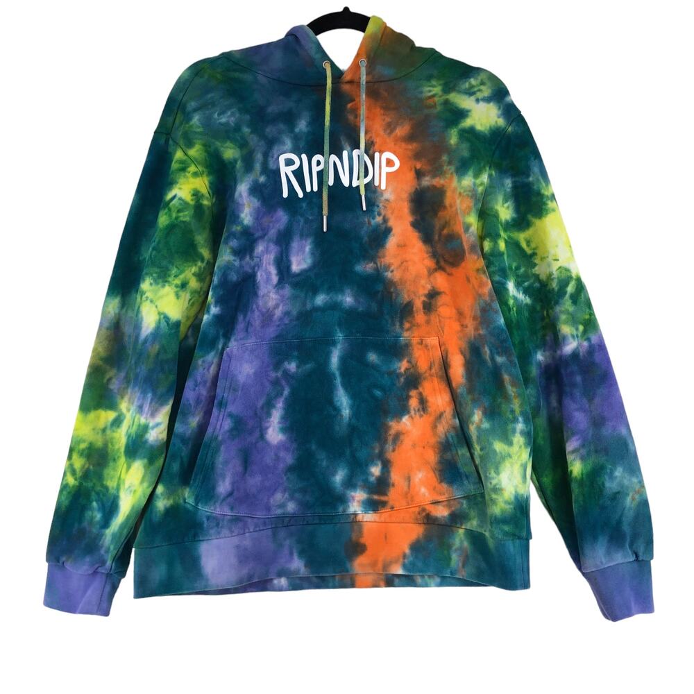 Ripndip Mens Size S Tie Dye Hoodie Sweater Pullover Spellout Multicolor Cotton